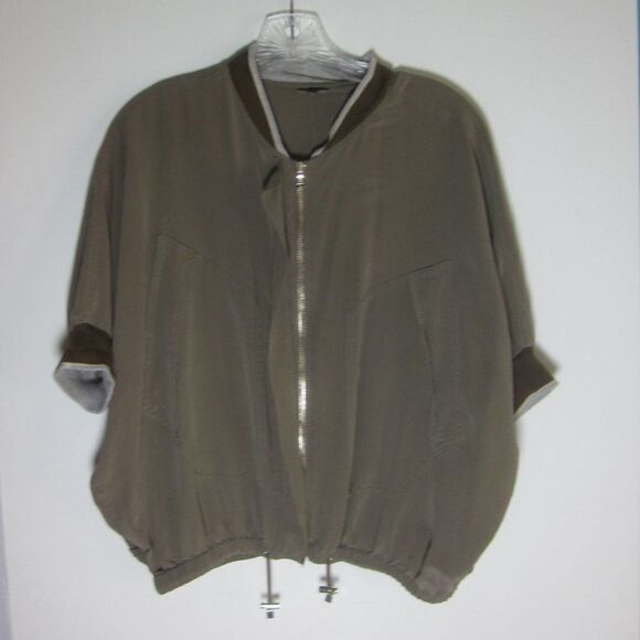 Fay Silk Dolman Sleeve Jacket Zip Front Tan Cuffed Short Sleeve Made in Italy - Picture 7 of 16